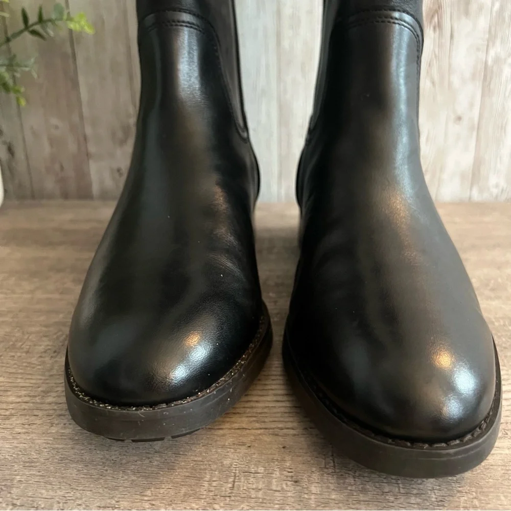 Coach Easton Tall Equestrian Black Leather Boots Gold Buckle Sophisticated 9 - Picture 6 of 10